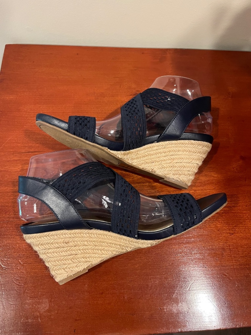 NWOT London Fog Pickwick Stretch Wedge Espadrille Sandal 9M - Picture 7 of 11